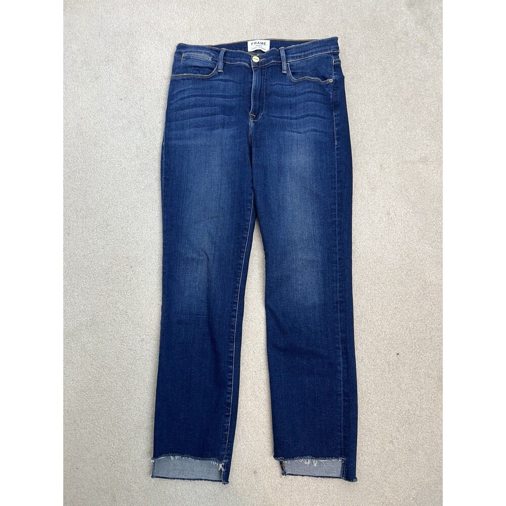 FRAME Denim Le High Straight Jeans in Beat Dark Wash Straight Leg Size 30